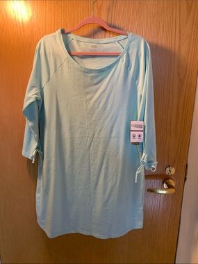 New! Copper Fit Light Blue Scoop Neck Tunic with 3/4 Tie Sleeves - Size L